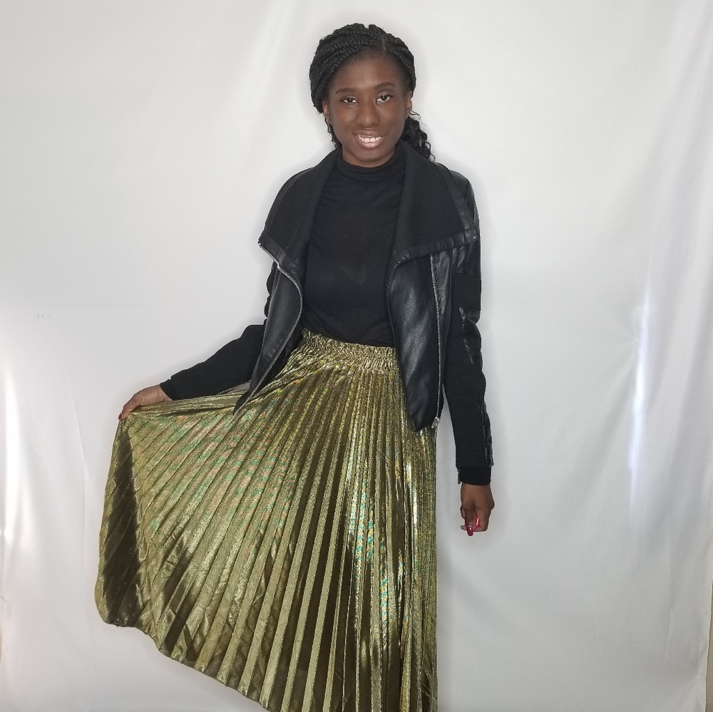 Gold Pleated Maxi Skirt